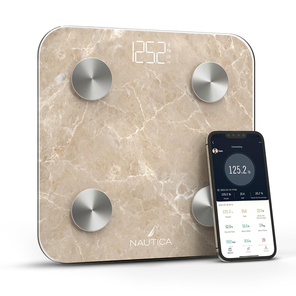 image:imageNautica Body Tracker Digital Bathroom Scale BluetoothEnabled Smart Scale with BMI Body Fat Muscle Mass Tracking amp More Syncs with Smartphone App for Body Composition Tracking 440 LbsQuartz Stone