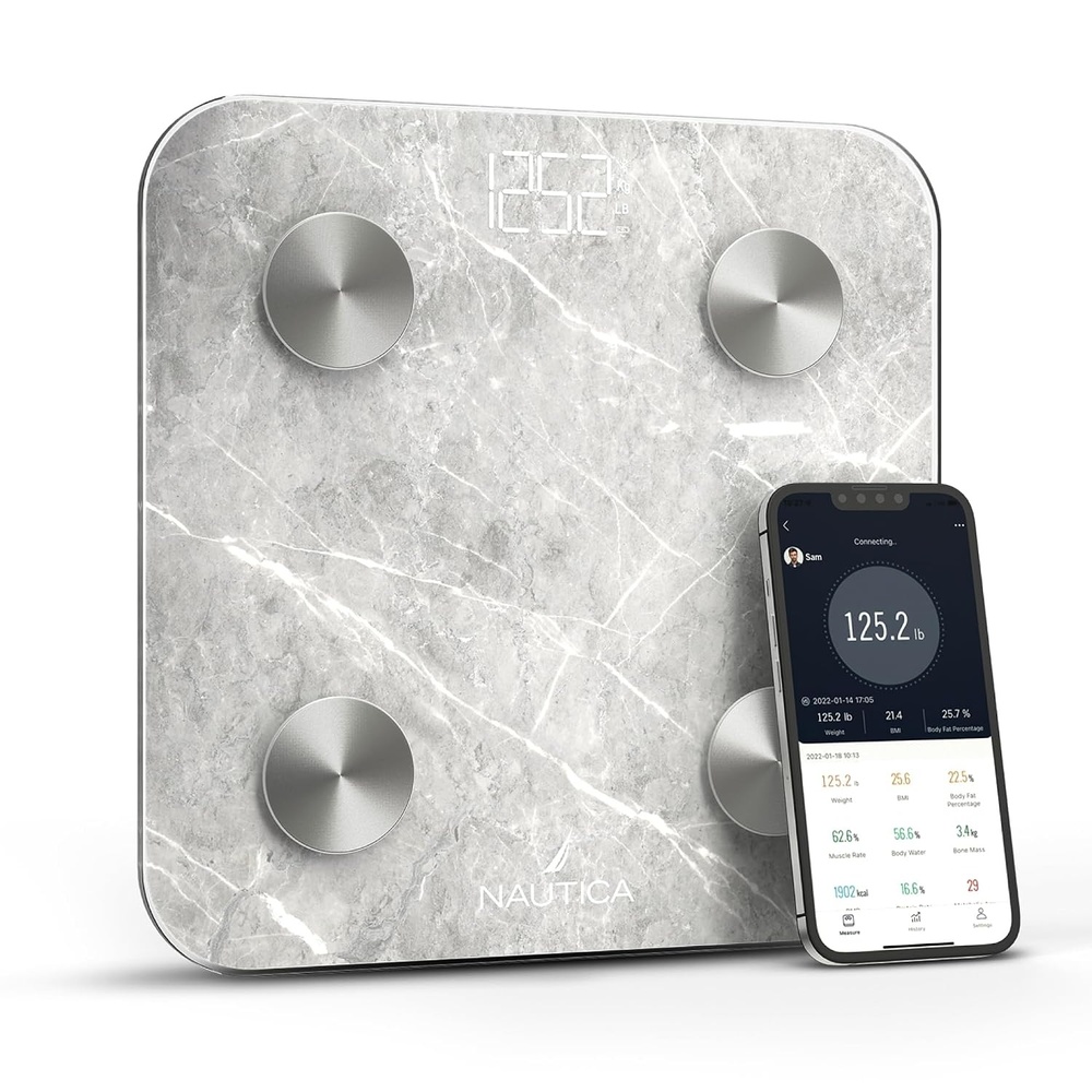 image:imageNautica Body Tracker Digital Bathroom Scale BluetoothEnabled Smart Scale with BMI Body Fat Muscle Mass Tracking amp More Syncs with Smartphone App for Body Composition Tracking 440 LbsTravertine Stone