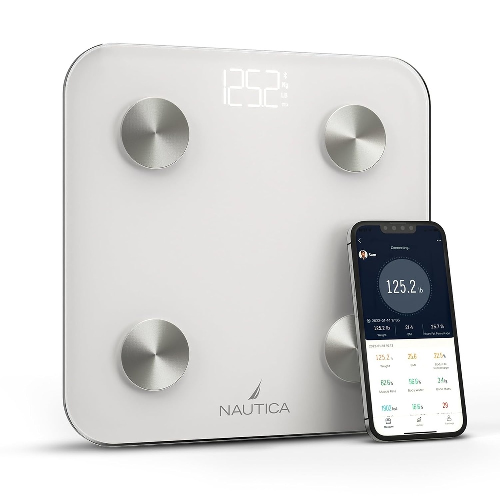 image:imageNautica Body Tracker Digital Bathroom Scale BluetoothEnabled Smart Scale with BMI Body Fat Muscle Mass Tracking amp More Syncs with Smartphone App for Body Composition Tracking 440 LbsWhite