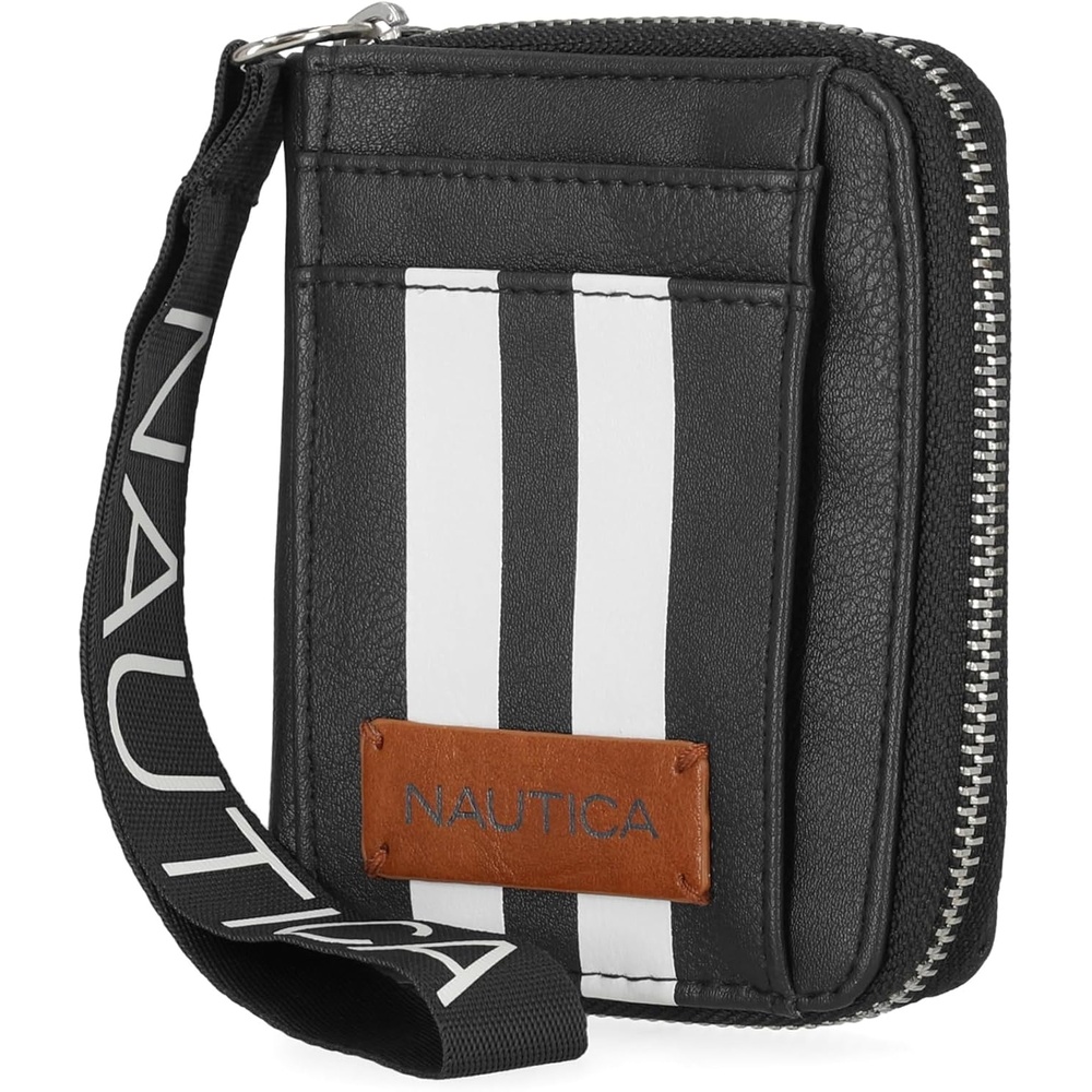 image:imageNautica Everglades Small Wallet for Women Compact Thin Wristlet Credit Card Wallet with ID Window Zippered Coin Purse BlackBlack RacingStripe