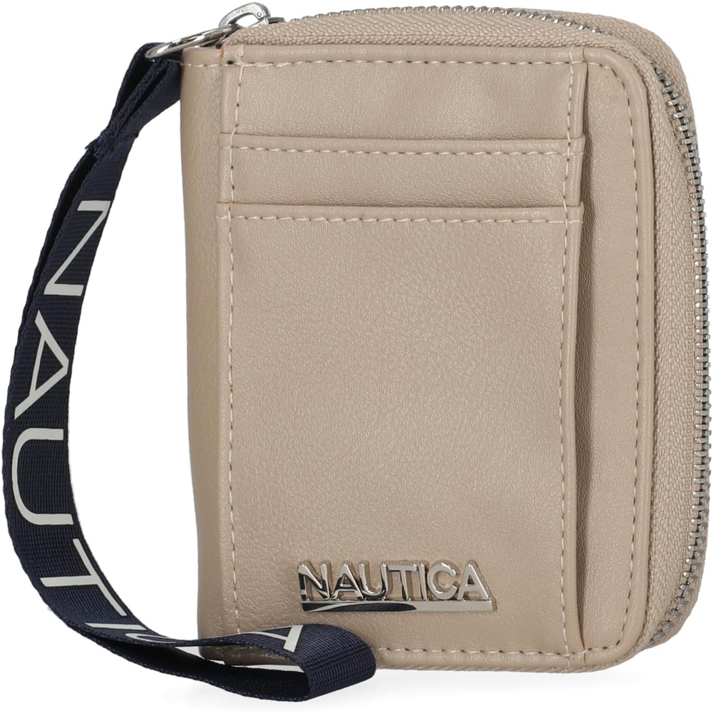 image:imageNautica Everglades Small Wallet for Women Compact Thin Wristlet Credit Card Wallet with ID Window Zippered Coin Purse BlackTaupe