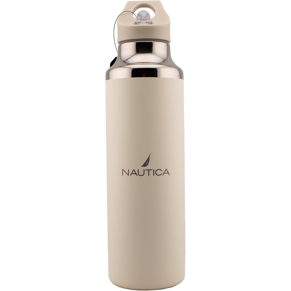 image:imageNautica Insulated 21oz Sleek Stainless Steel Water Bottle with Flip Lid Straw Leakproof BPAFree Wide Mouth Keeps Drinks Hot or Cold Sports Bottle Ideal for Gym Hiking and Travel BLACKTaupe