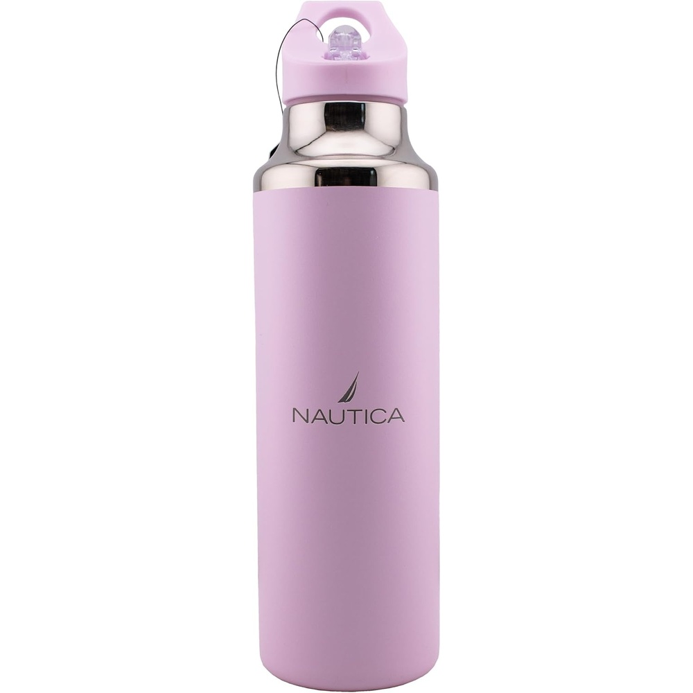 image:imageNautica Insulated 21oz Sleek Stainless Steel Water Bottle with Flip Lid Straw Leakproof BPAFree Wide Mouth Keeps Drinks Hot or Cold Sports Bottle Ideal for Gym Hiking and Travel BLACKPASTEL PINK