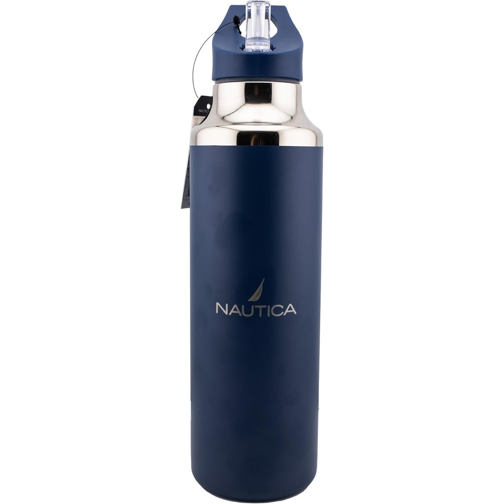 image:imageNautica Insulated 21oz Sleek Stainless Steel Water Bottle with Flip Lid Straw Leakproof BPAFree Wide Mouth Keeps Drinks Hot or Cold Sports Bottle Ideal for Gym Hiking and Travel BLACKNavy