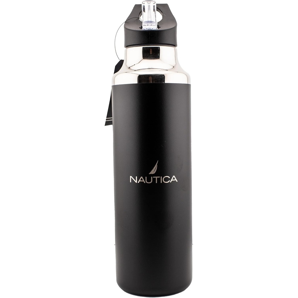 image:imageNautica Insulated 21oz Sleek Stainless Steel Water Bottle with Flip Lid Straw Leakproof BPAFree Wide Mouth Keeps Drinks Hot or Cold Sports Bottle Ideal for Gym Hiking and Travel BLACKBlack
