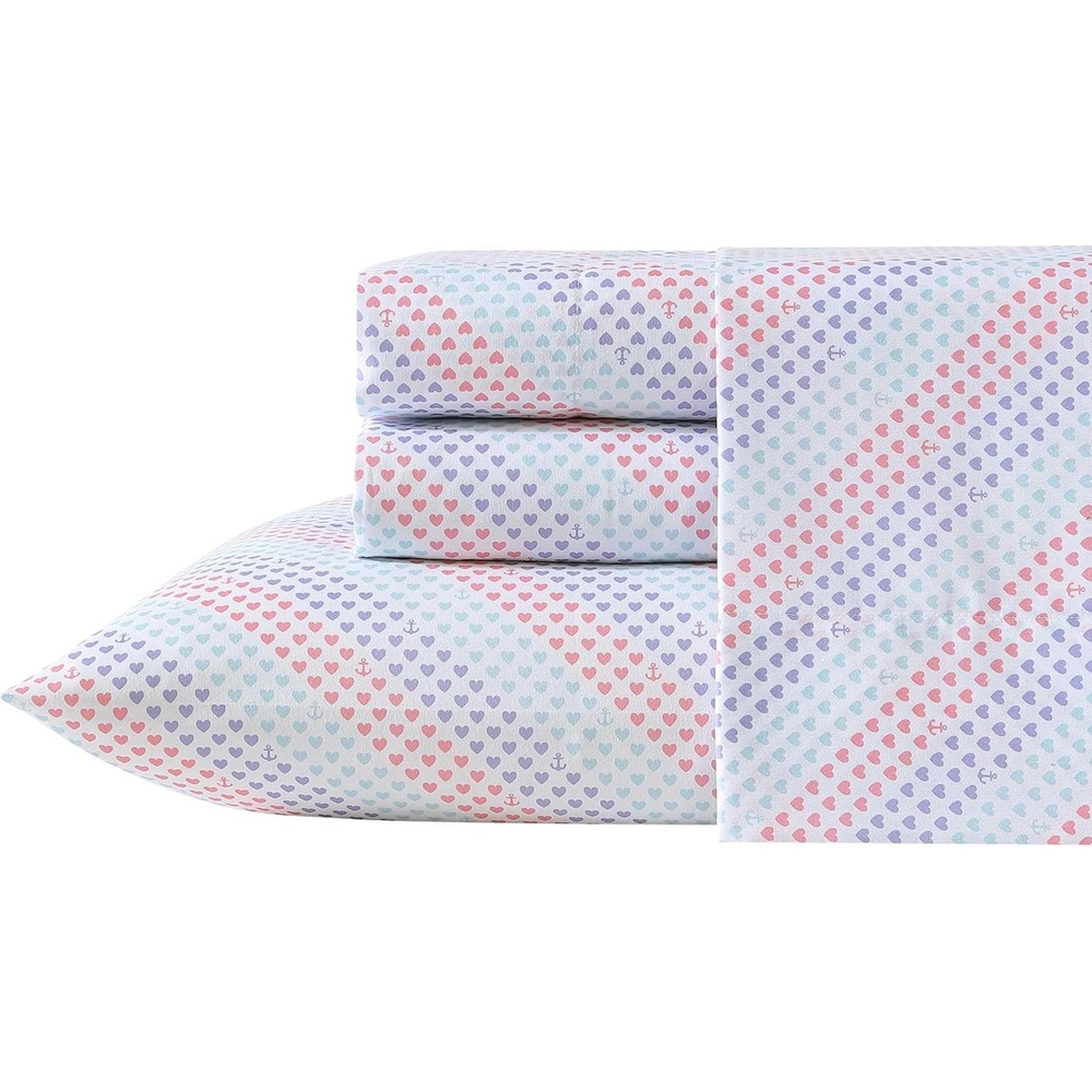 image:imageNautica Kids  Twin XL Sheet Set UltraSoft Microfiber Bedding with Fully Elastic Fitted Sheet Coastal Kids Bed Set with Pillowcase Easy Care Bedding Caspian WhalesOswald Hearts Pink