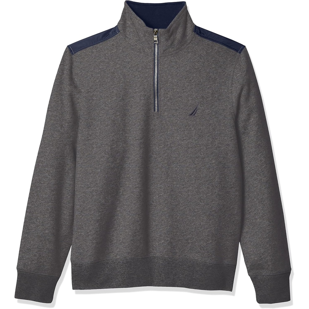 image:imageNautica Mens 14 Zip Pieced Fleece SweatshirtCharcoal Heather