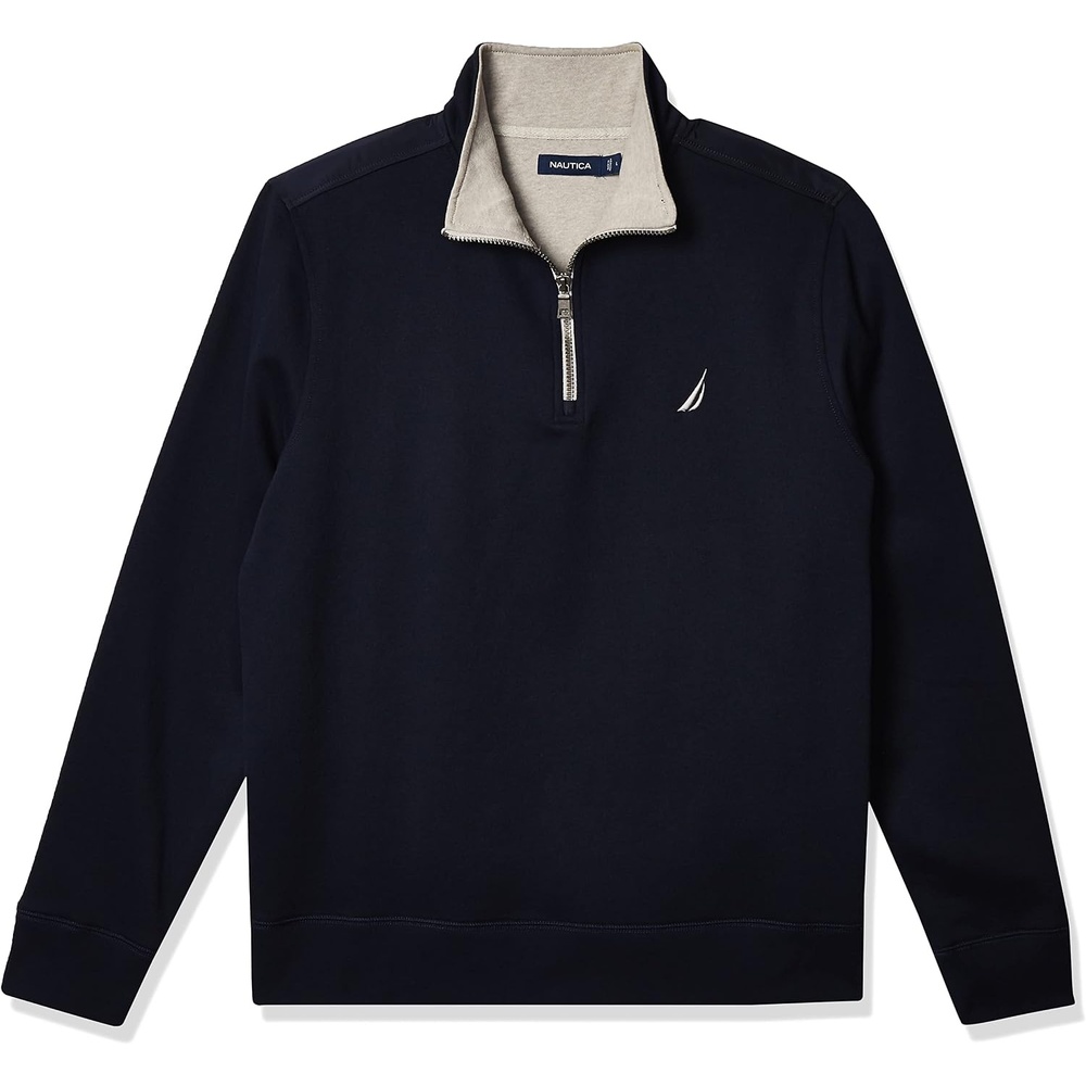 image:imageNautica Mens 14 Zip Pieced Fleece SweatshirtNavy