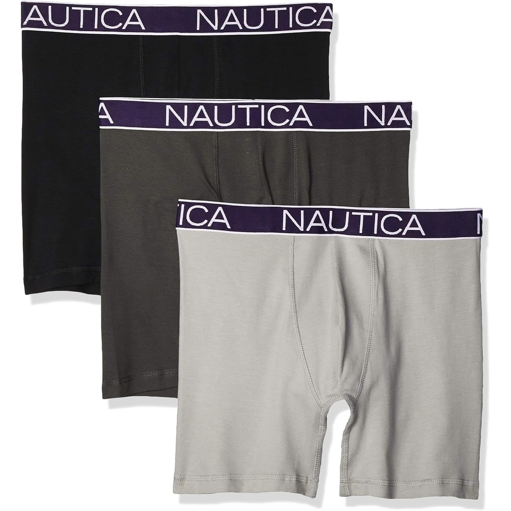 image:imageNautica Mens 3Pack Classic Cotton Stretch Boxer BriefsBlackCharcoalAlloy