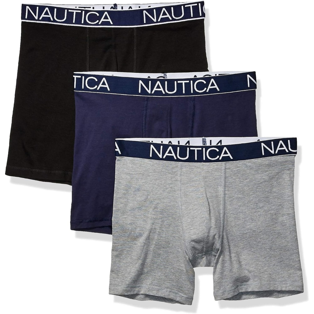 image:imageNautica Mens 3Pack Classic Cotton Stretch Boxer BriefsBlackPeacoatHeather Grey