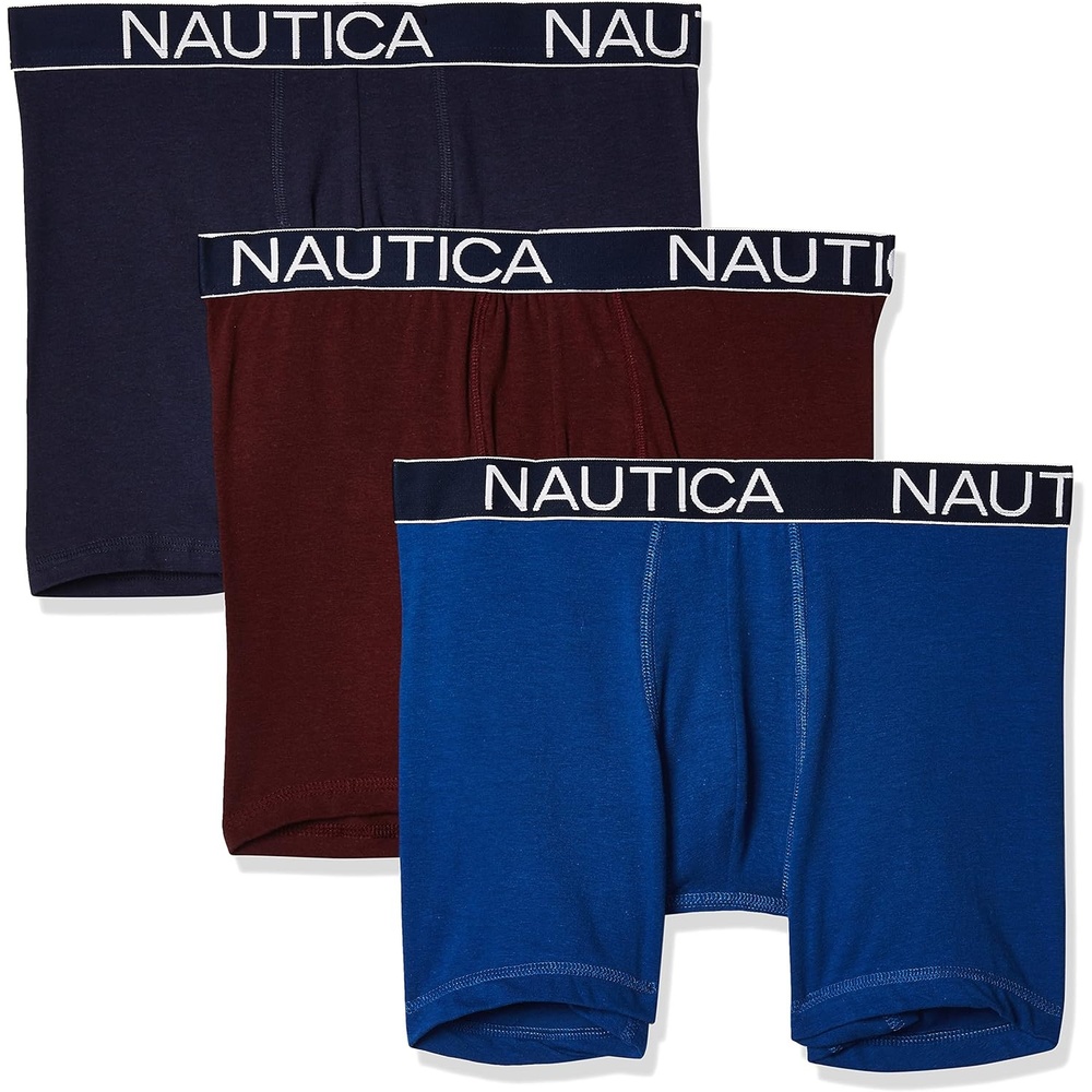 image:imageNautica Mens 3Pack Classic Cotton Stretch Boxer BriefsPeacoatMonaco BlueTawny Port