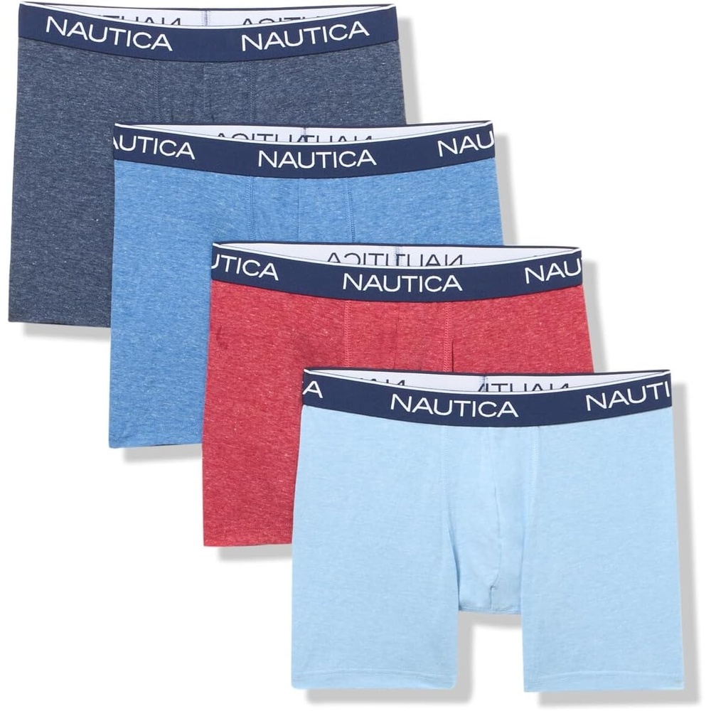 image:imageNautica Mens 4 Pack Heather Stretch Boxer BriefsBlue Red Gray Sea Mist Red Heather