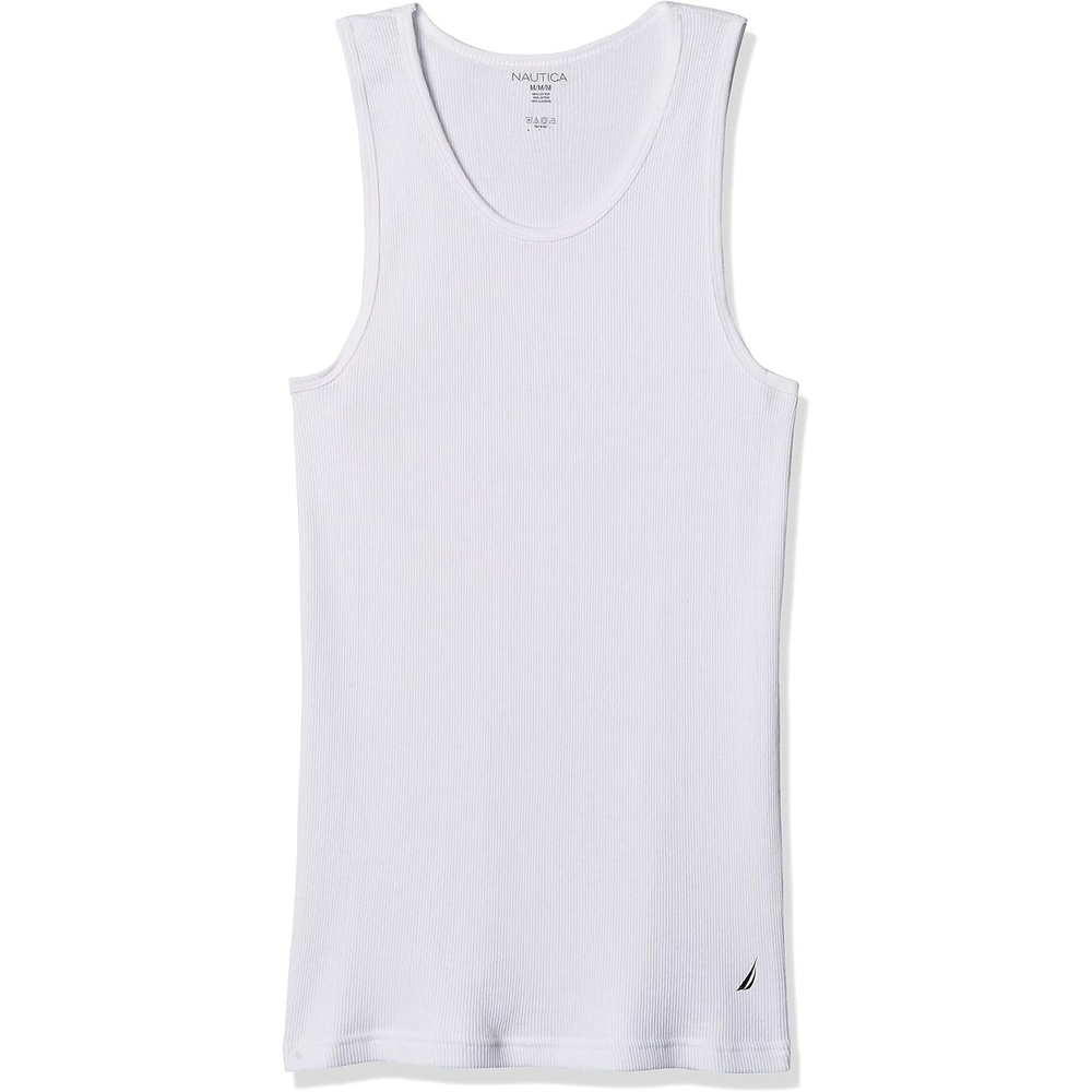 image:imageNautica Mens 4 Pack Ribbed Cotton Tank UndershirtsWhite