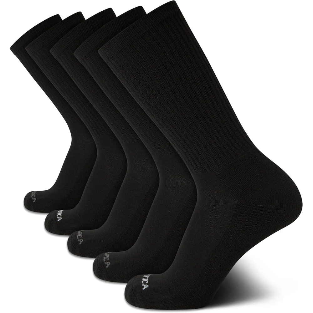 image:imageNautica Mens Athletic Crew Socks 5 Pack Moisture Wicking Cushioned Athletic Socks for Men with Reinforced Seams 6125All Black