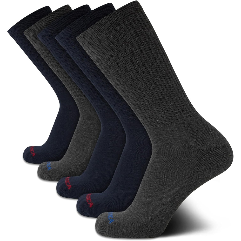 image:imageNautica Mens Athletic Crew Socks 5 Pack Moisture Wicking Cushioned Athletic Socks for Men with Reinforced Seams 6125BlueGrey