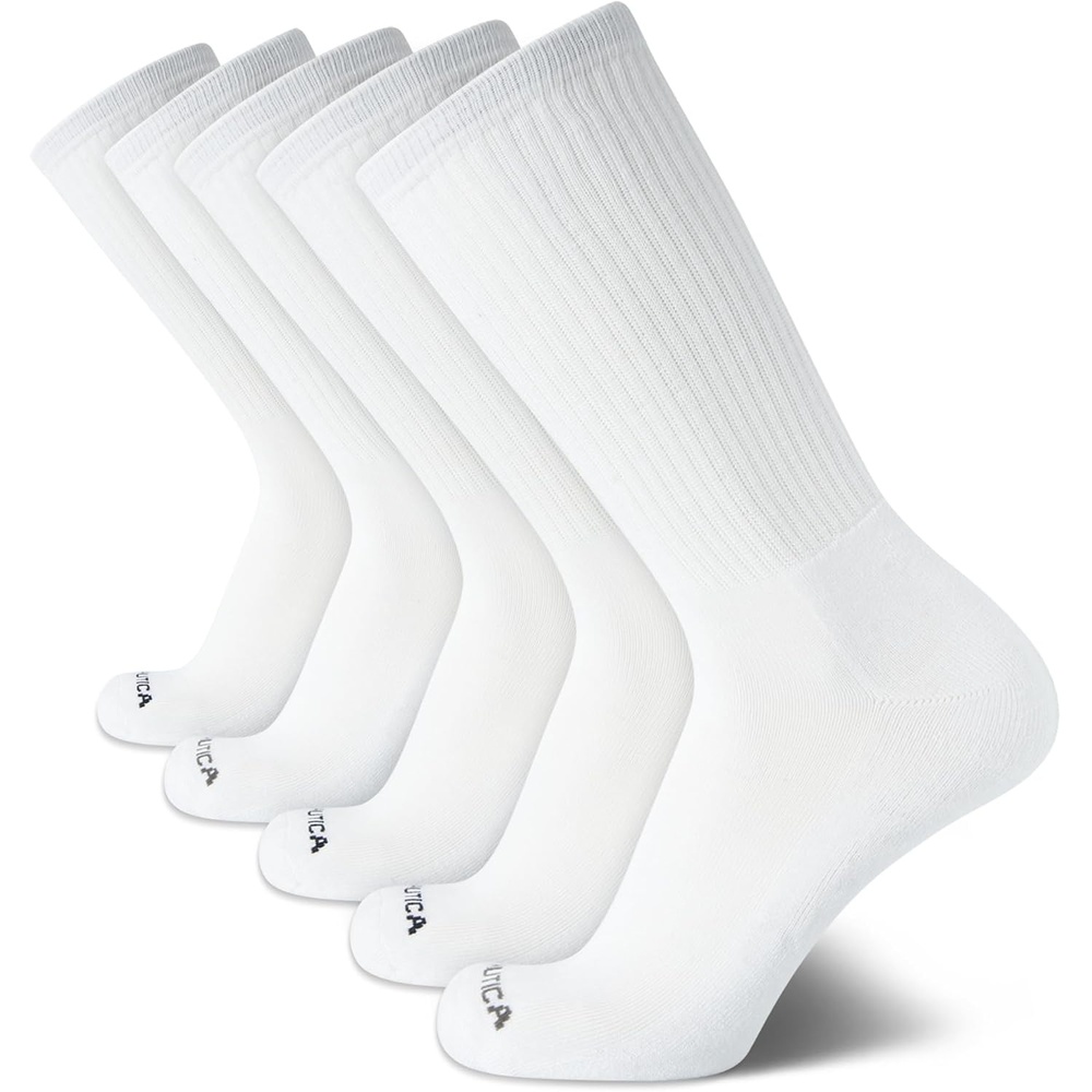 image:imageNautica Mens Athletic Crew Socks 5 Pack Moisture Wicking Cushioned Athletic Socks for Men with Reinforced Seams 6125Pure White