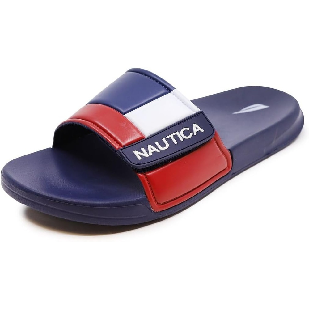 image:imageNautica Mens Athletic Slide Sandal Adjustable Straps Comfort SlipOnBower 2navyWhiteRed
