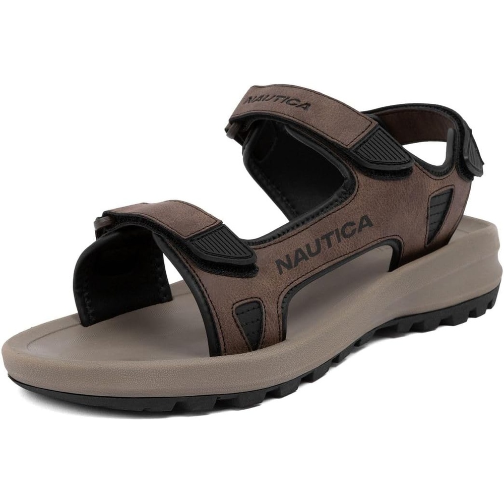 image:imageNautica Mens Athletic Sport Sandals  Adjustable Strap Comfortable OpenToe Hiking amp Walking Sandals with Cushioned SoleBrown Black
