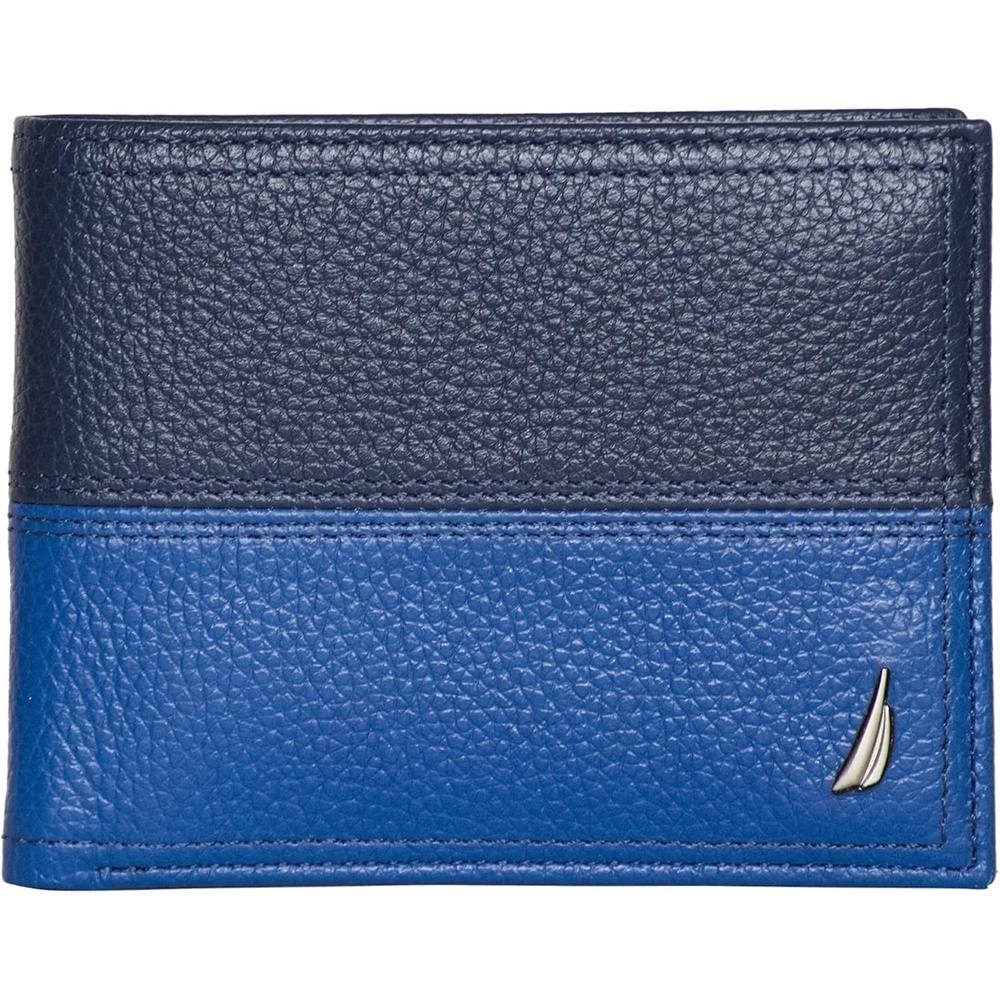 image:imageNautica Mens Bifold Leather Wallet  RFID Blocking  ID Window  Card Slots  Organization  Durable  StylishCobalt Blue