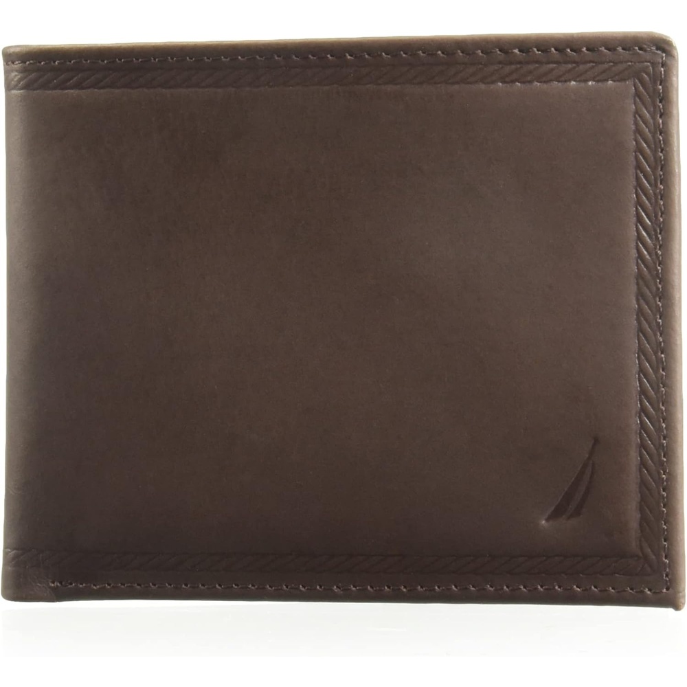 image:imageNautica Mens Bifold Leather Wallet RFID Blocking ID Window Card Slots Organization Durable StylishEmbossed Leather Brown