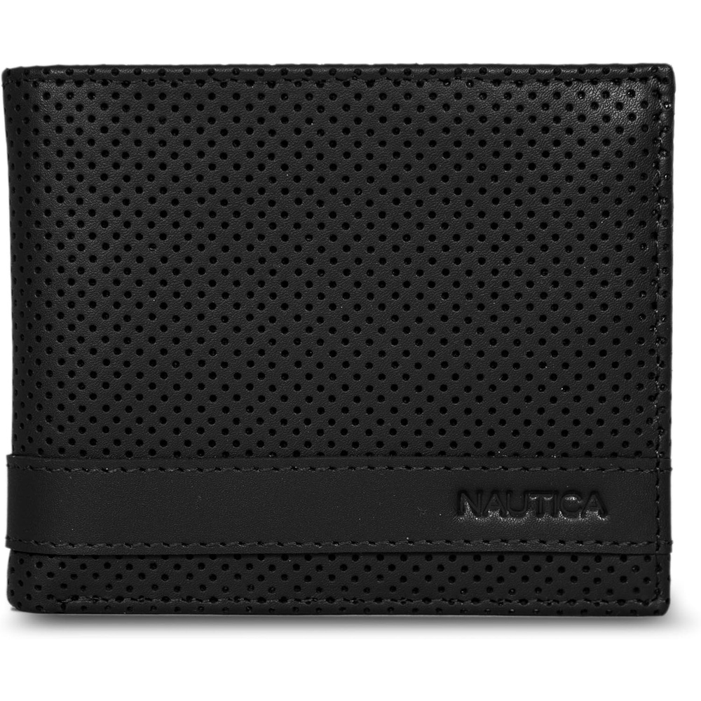 image:imageNautica Mens Bifold Leather Wallet RFID Blocking ID Window Card Slots Organization Durable StylishPerforated Black