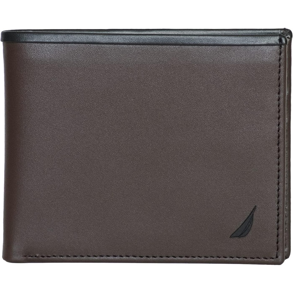 image:imageNautica Mens Bifold Leather Wallet RFID Blocking ID Window Card Slots Organization Durable StylishPop Color BlackBrown
