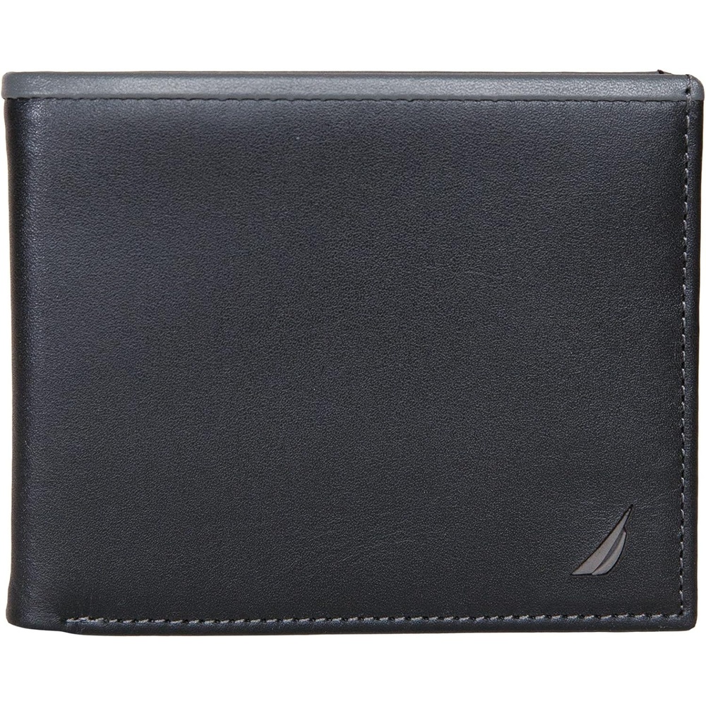 image:imageNautica Mens Bifold Leather Wallet  RFID Blocking  ID Window  Card Slots  Organization  Durable  StylishPop Color  BlackGrey