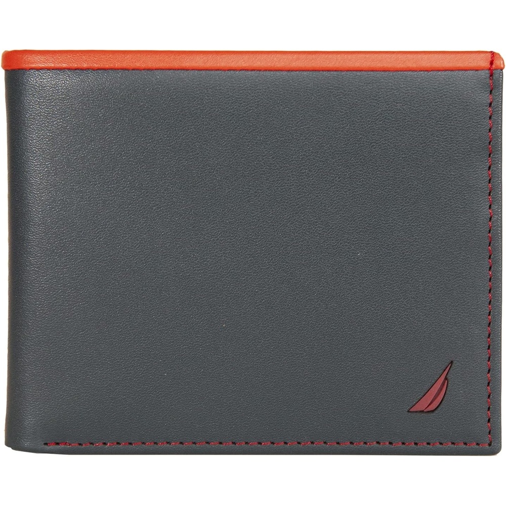 image:imageNautica Mens Bifold Leather Wallet RFID Blocking ID Window Card Slots Organization Durable StylishPop Color NavyRed