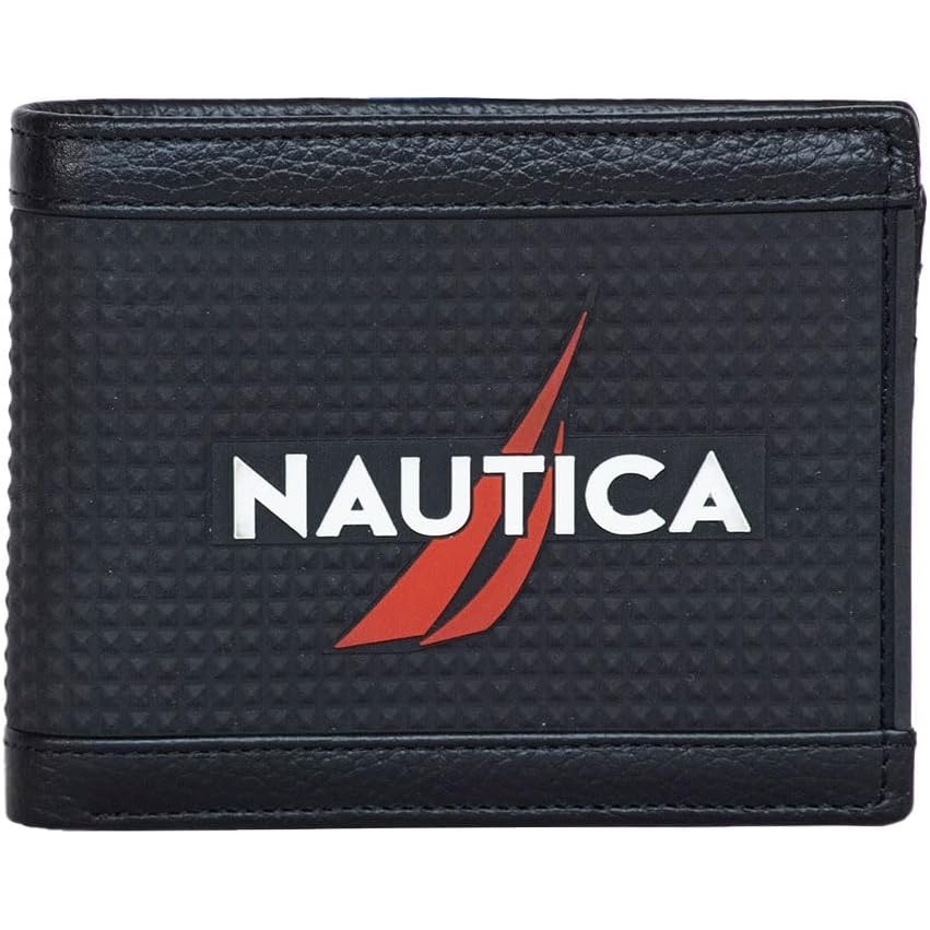image:imageNautica Mens Bifold Leather Wallet RFID Blocking ID Window Card Slots Organization Durable StylishRubberLeather Black