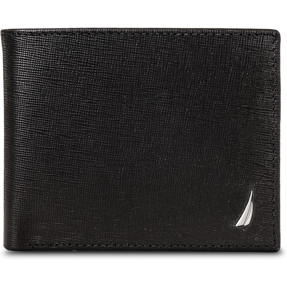 image:imageNautica Mens Bifold Leather Wallet RFID Blocking ID Window Card Slots Organization Durable StylishSaffiano Black