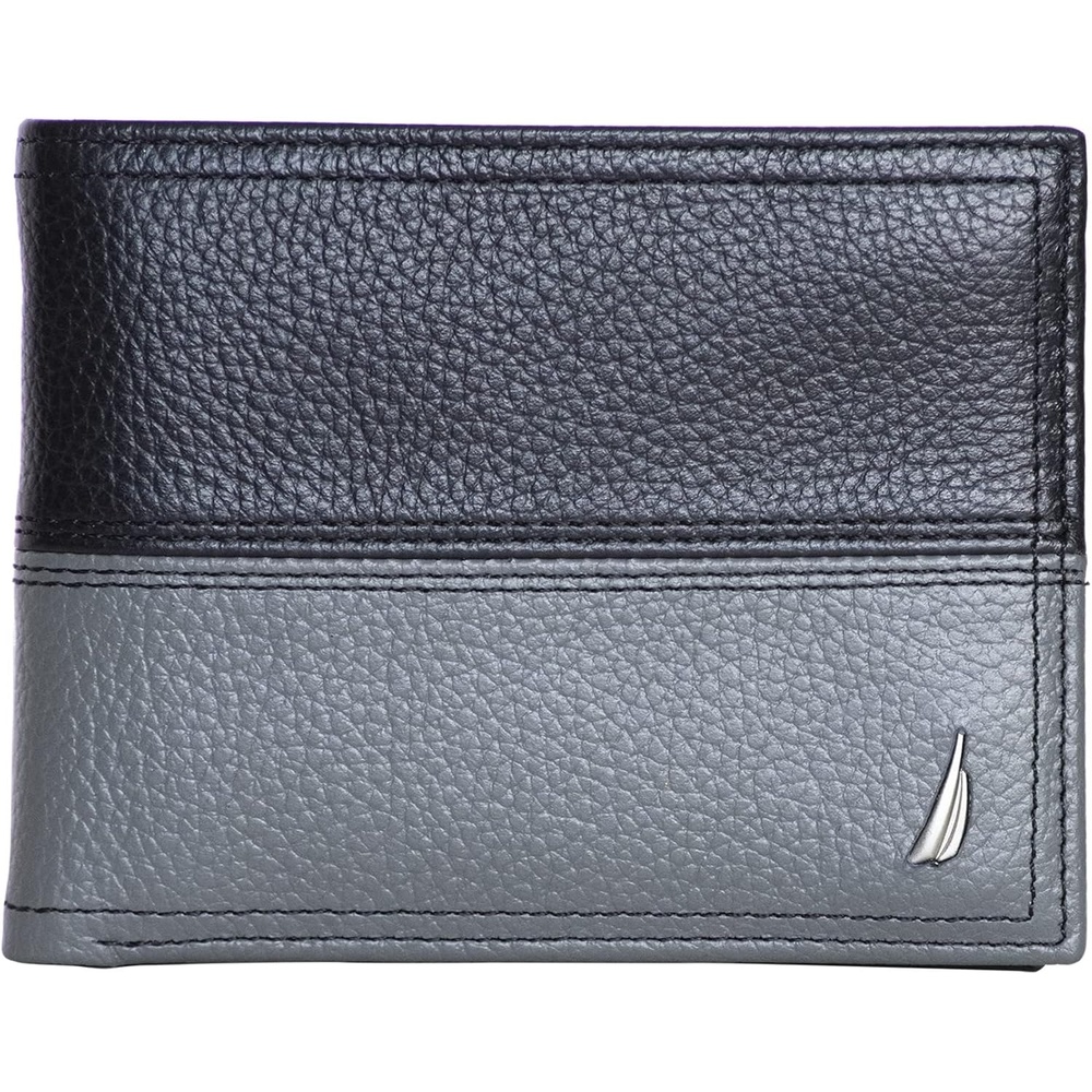 image:imageNautica Mens Bifold Leather Wallet RFID Blocking ID Window Card Slots Organization Durable StylishTwo Tone BlackGrey