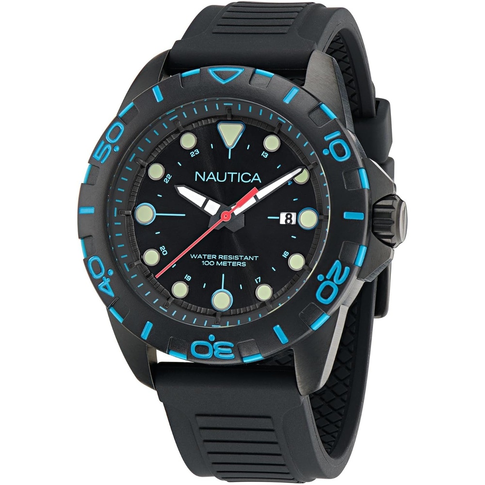 image:imageNautica Mens Black Silicone Strap Watch Model NAPNRS404