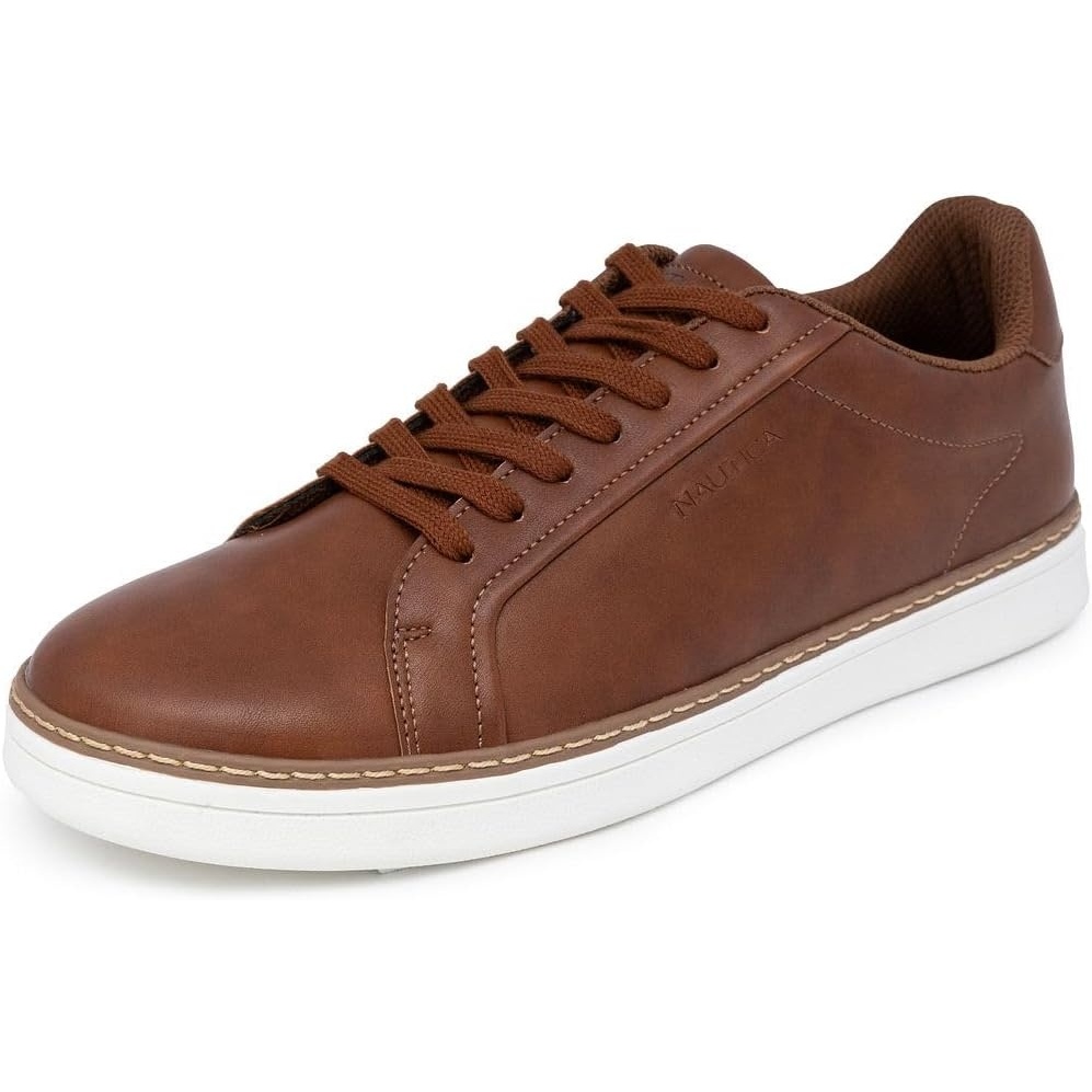 image:imageNautica Mens Casual Court Fashion Sneakers Classic LowTop LaceUp Shoes Comfortable Everyday Walking Style with Durable Outsole and Vegan Leather UpperCognacjalad