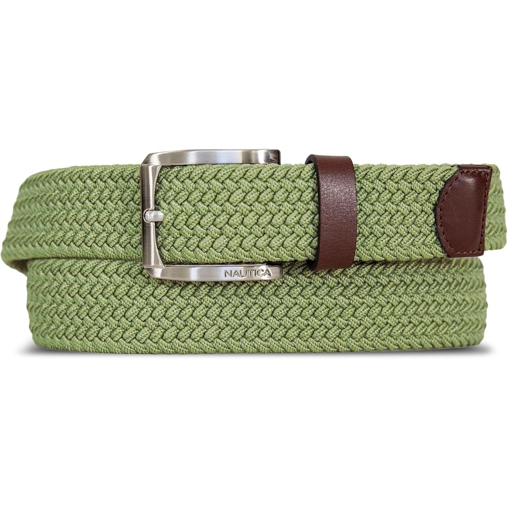 image:imageNautica Mens Casual Leather Belt Everyday Classic Pants Jeans Khakis Chinos Metal BuckleBraided Webbing Moss