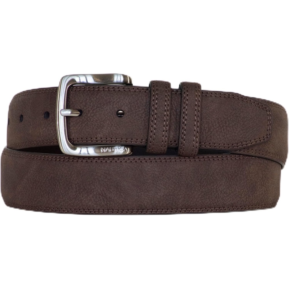 image:imageNautica Mens Casual Leather Belt Everyday Classic Pants Jeans Khakis Chinos Metal BuckleCasual Padded Brown