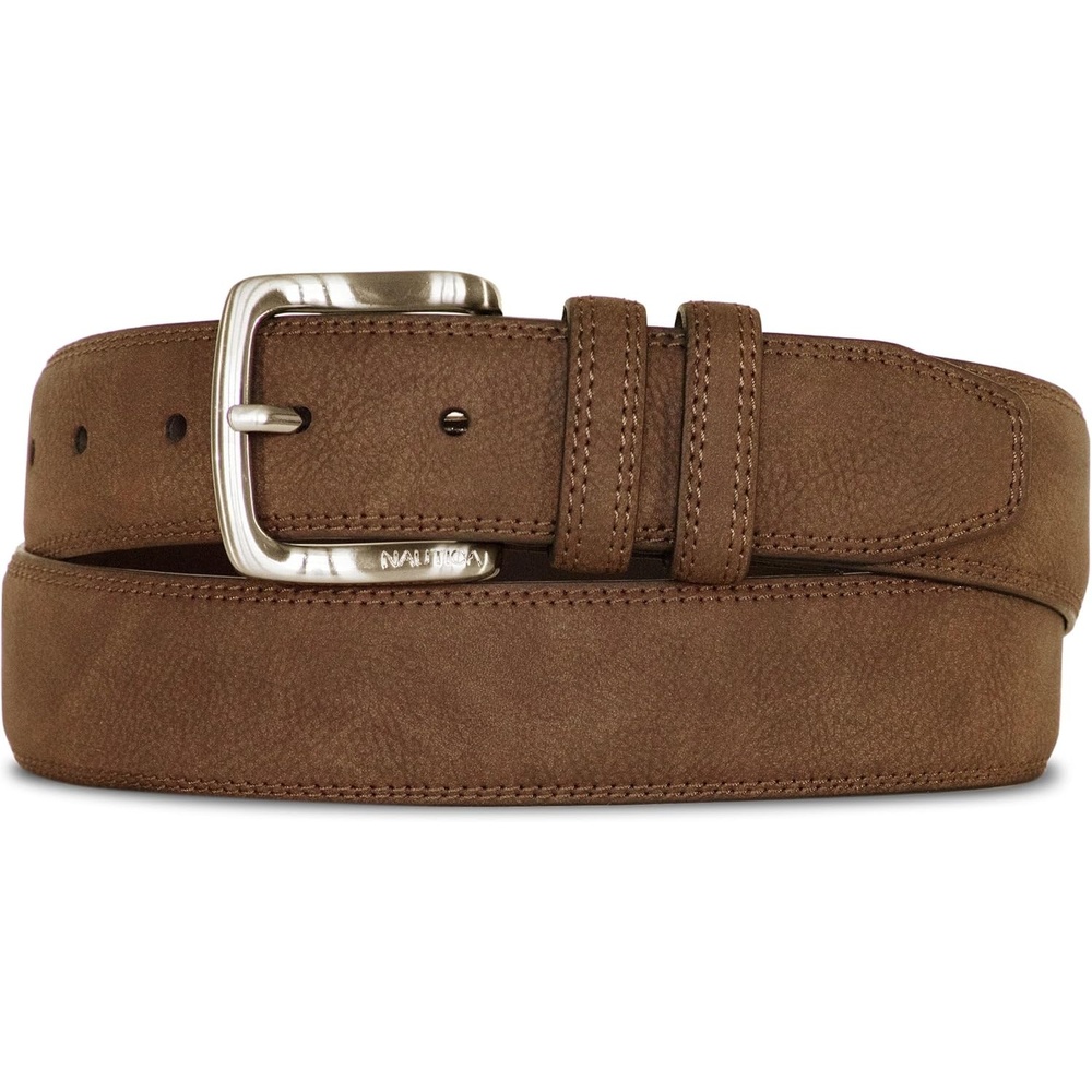 image:imageNautica Mens Casual Leather Belt  Everyday  Classic  Pants  Jeans  Khakis  Chinos  Metal BuckleCasual Padded  Tan