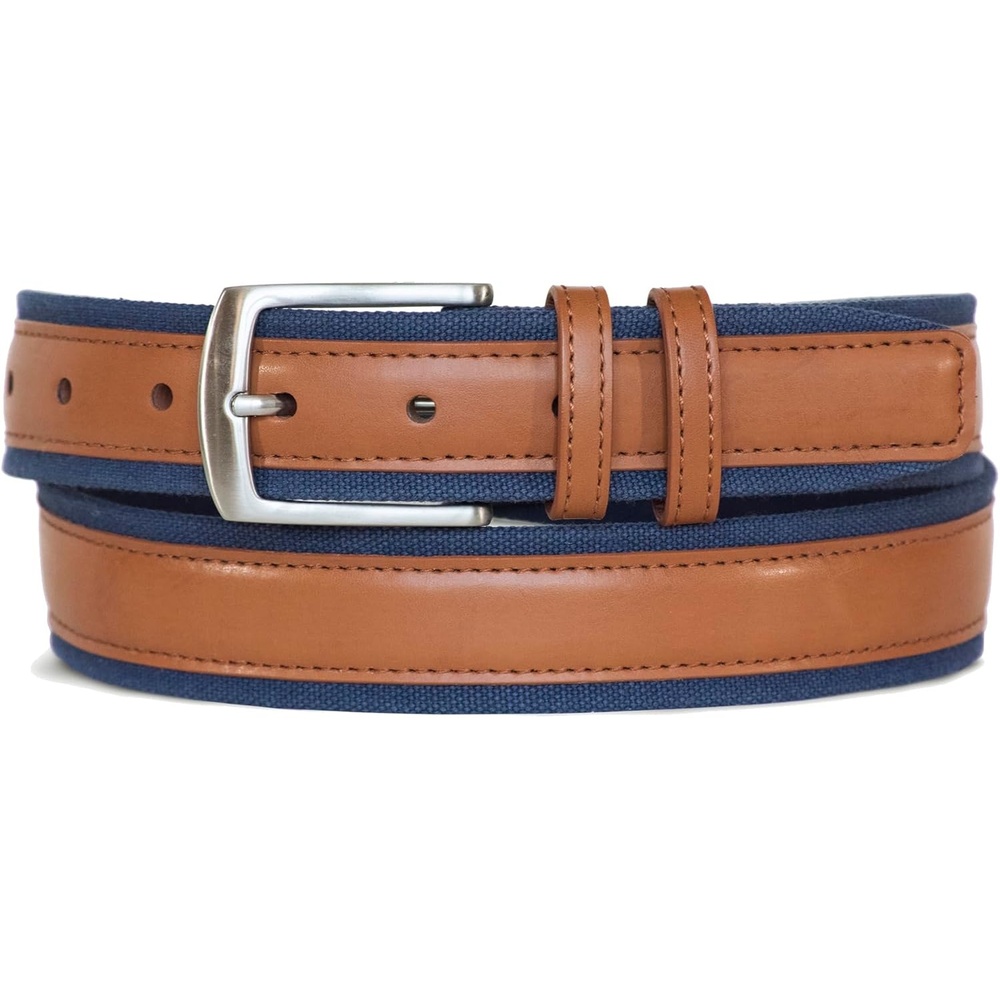 image:imageNautica Mens Casual Leather Belt Everyday Classic Pants Jeans Khakis Chinos Metal BuckleSignature Canvas Cognac