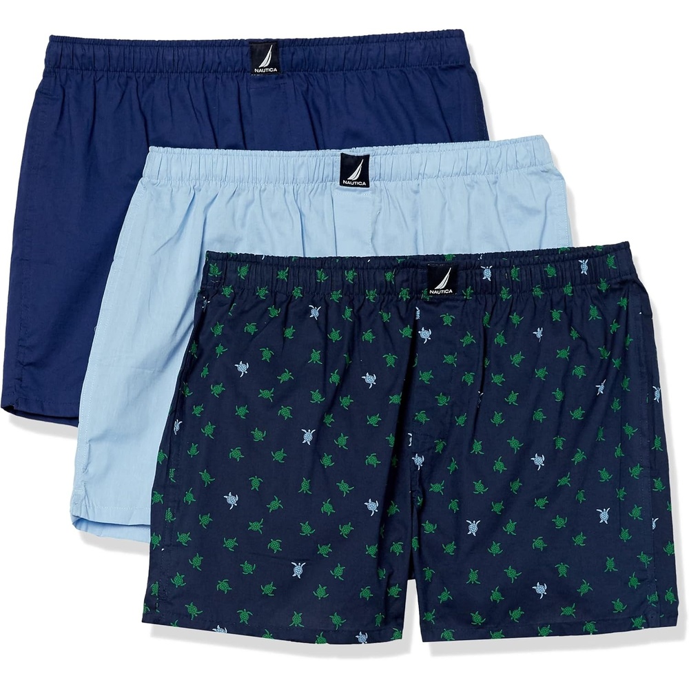image:imageNautica Mens Classic Cotton 3Pack Woven BoxersBlue DepthsCoastal SkyPop Turtle Print