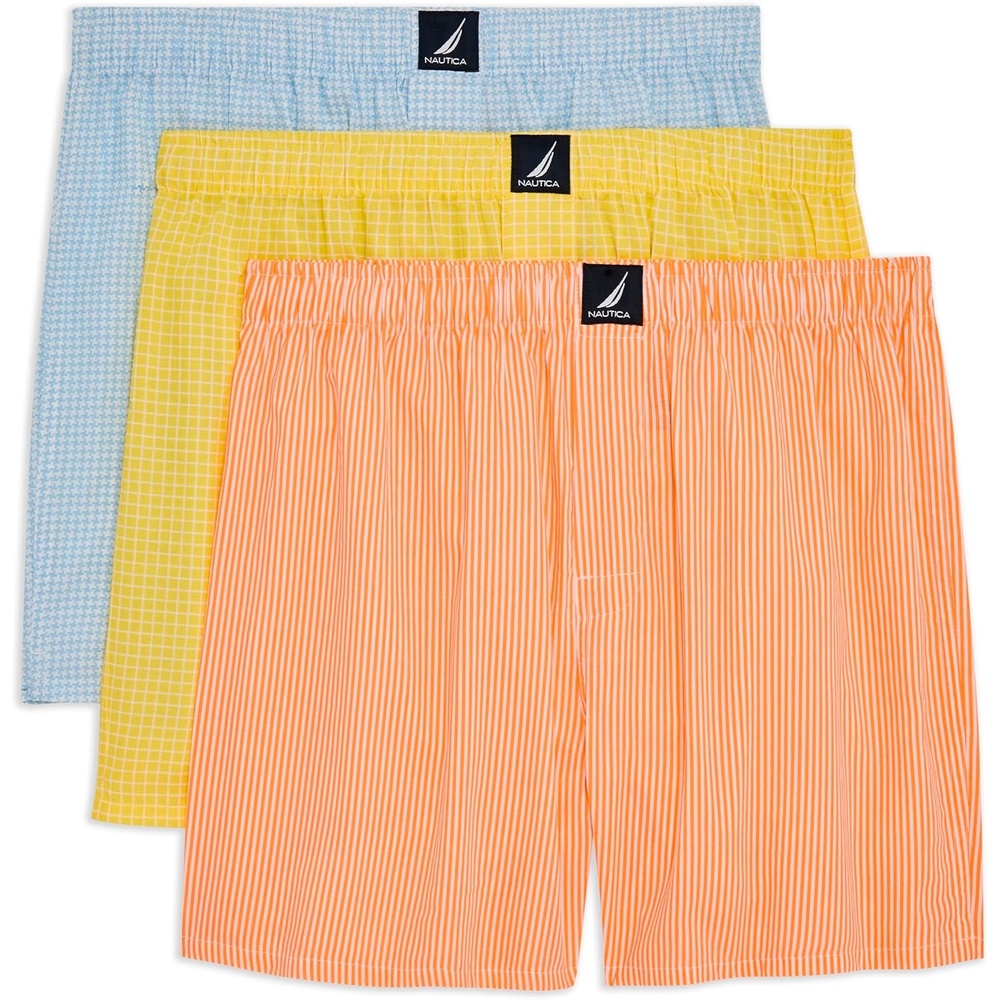 image:imageNautica Mens Classic Cotton 3Pack Woven BoxersBlueYellowPeach
