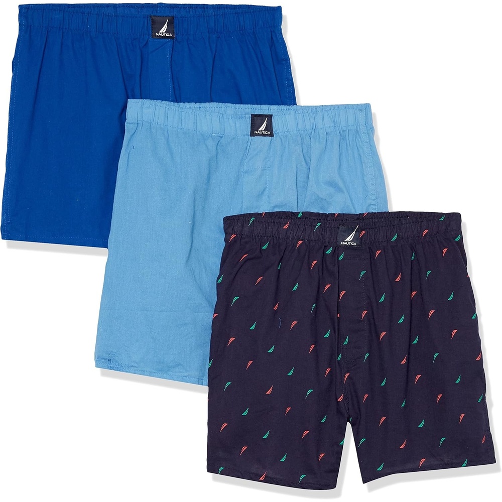 image:imageNautica Mens Classic Cotton 3Pack Woven BoxersBright CobaltAero BlueSailspeacoat Holiday