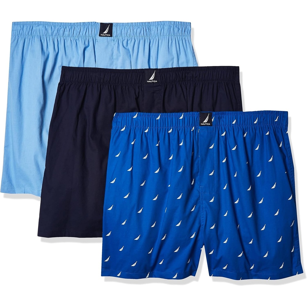 image:imageNautica Mens Classic Cotton 3Pack Woven BoxersPeacoatDellarobbiaSails Sea Cobalt