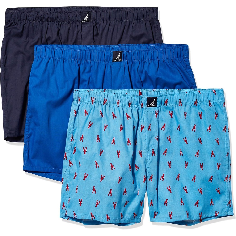 image:imageNautica Mens Classic Cotton 3Pack Woven BoxersSea CobaltPeacoatLobster Aero Blue