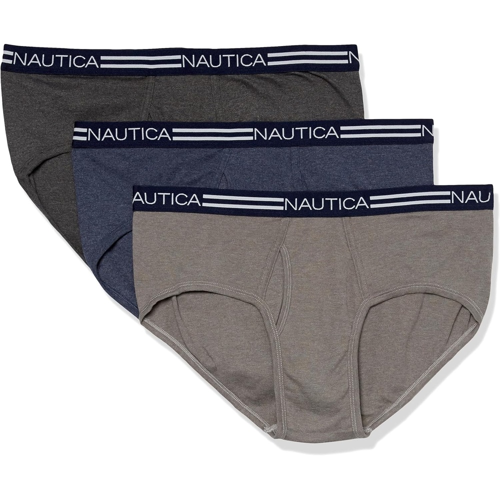 image:imageNautica Mens Classic Cotton 3pack Fly Front BriefsPeacoat HeatherCharcoal HeatherHeather Grey