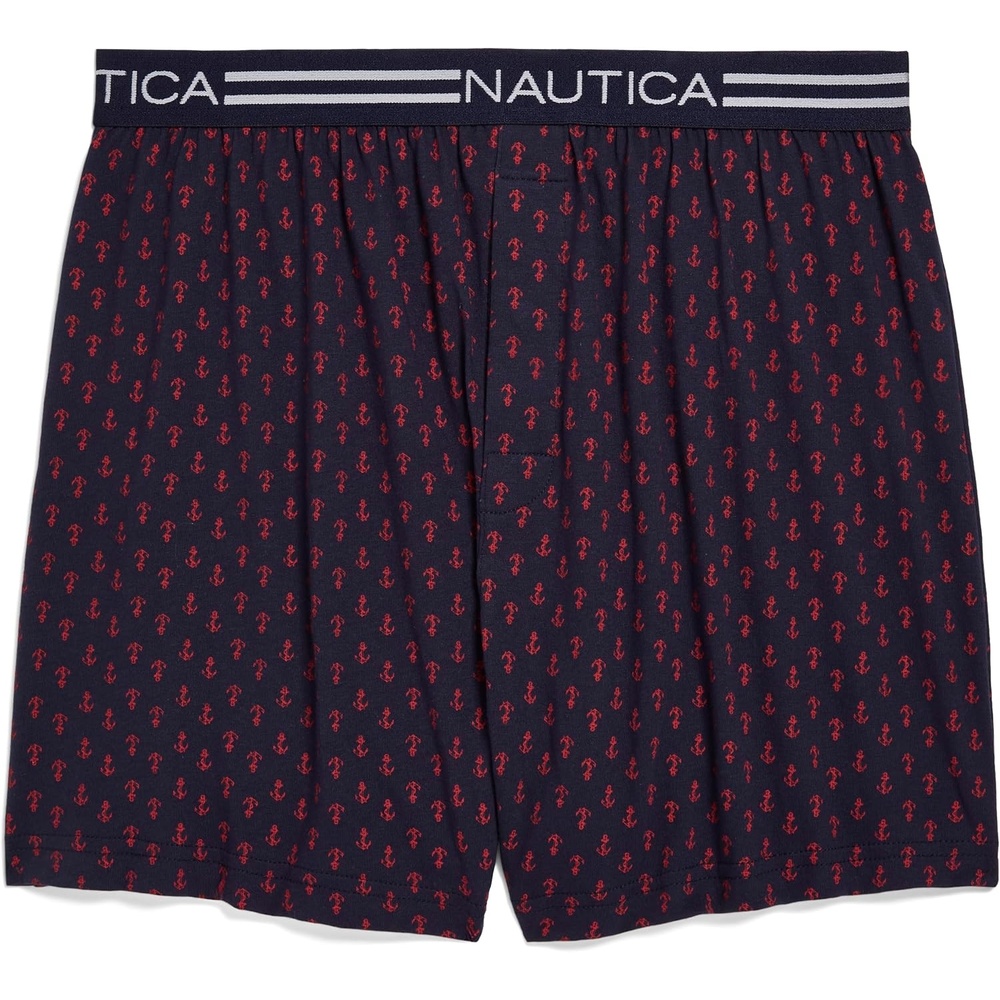 image:imageNautica Mens Classic Cotton Loose Knit Boxer2 Way Anchor Print Peacoatnautica Red