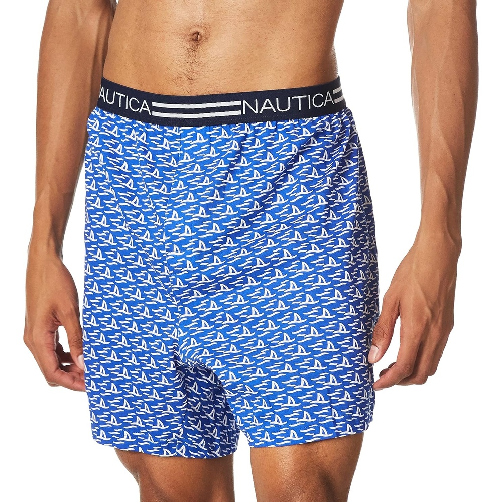 image:imageNautica Mens Classic Cotton Loose Knit BoxerShark AttackBright Blue