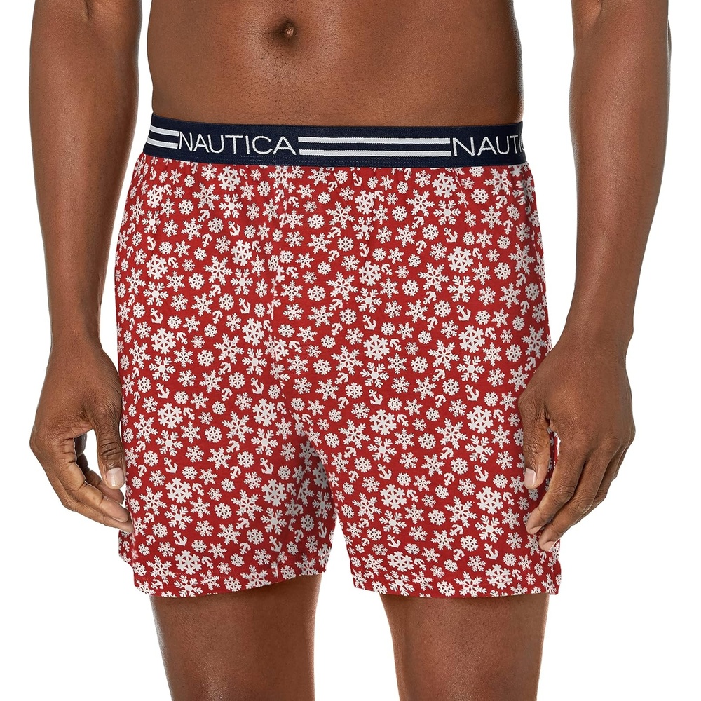 image:imageNautica Mens Classic Cotton Loose Knit BoxerSnowflakesNautica Red
