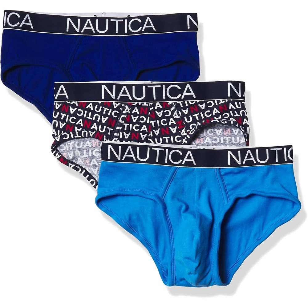 image:imageNautica Mens Classic Cotton Stretch 3Pack BriefsWindsurfAeroNautica Logo Print