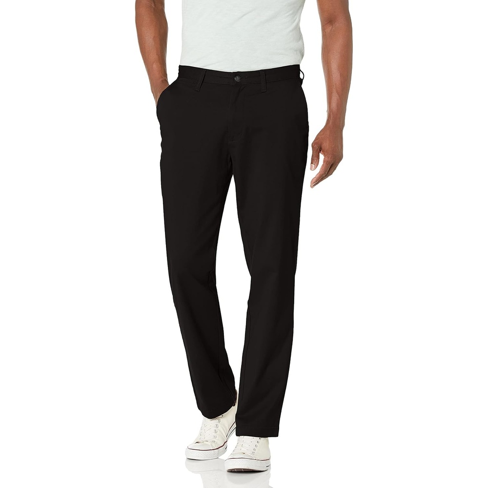 image:imageNautica Mens Classic Fit Flat Front Stretch Solid Chino Deck PantTrue Black