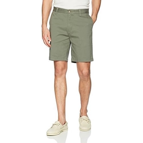 image:imageNautica Mens Classic Fit Flat Front Stretch Solid Chino Deck ShortHillside Olive