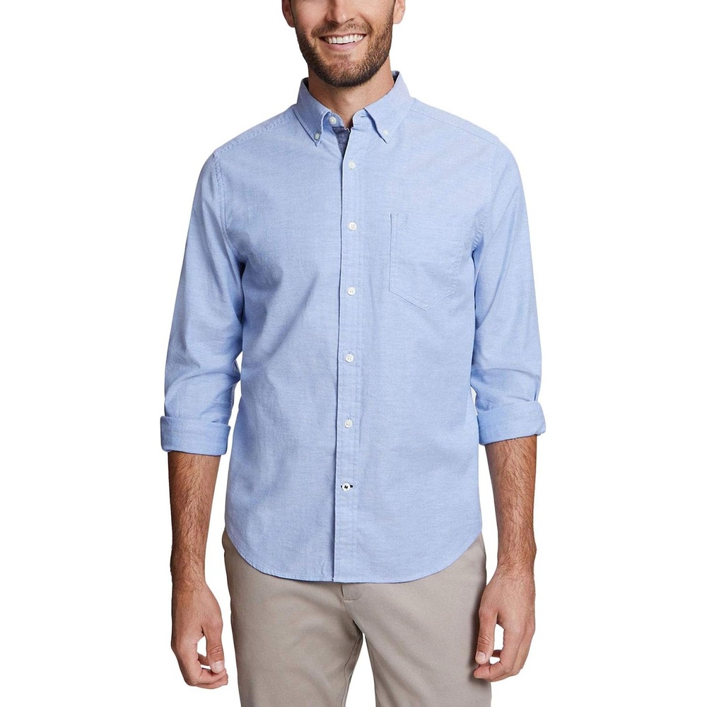 image:imageNautica Mens Classic Fit Stretch Solid Long Sleeve Button Down ShirtLight French Blue W83603